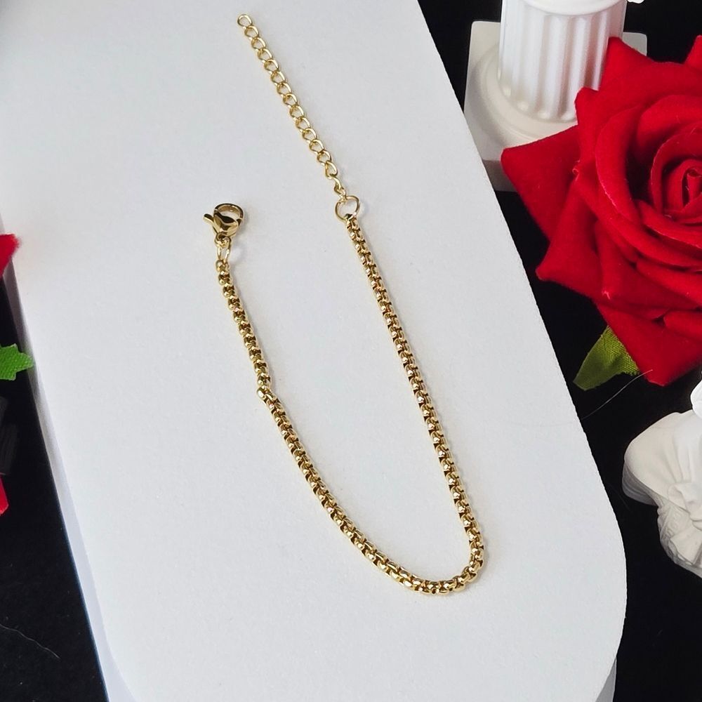 Gold Box Chain Bracelet 2mm Stainless Steel Adjustable Minimalist Stack Everyday